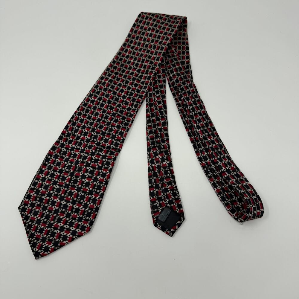 Vintage Marquis 100% Silk Geometric Red Black Tie